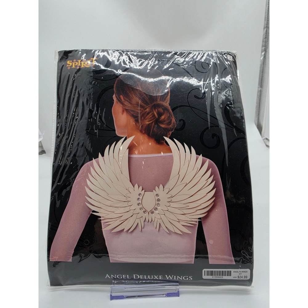 Spirit Halloween Angel Deluxe Wings White PU Leather Rhinestone Costume NEW
